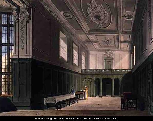 The Hall of Sidney College, Cambridge, from The History of Cambridge, engraved by Daniel Havell 1785-1826, pub. by R. Ackermann, 1815 - (after) Pugin, Augustus Charles