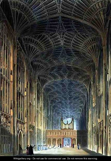 Interior of Kings College Chapel, from The History of Cambridge, engraved by Joseph Constantine Stadler fl.1780-1812, pub. by R. Ackermann, 1815 - (after) Pugin, Augustus Charles