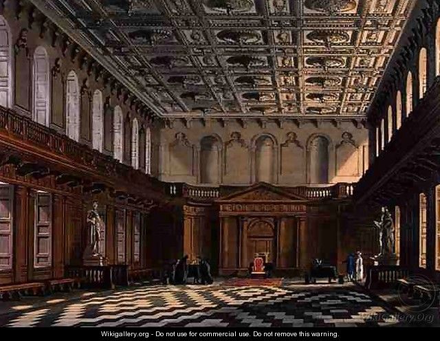 Interior of the Senate House, Cambridge from The History of Cambridge, engraved by Daniel Havell 1785-1826, pub. by R. Ackermann, 1815 - (after) Pugin, Augustus Charles