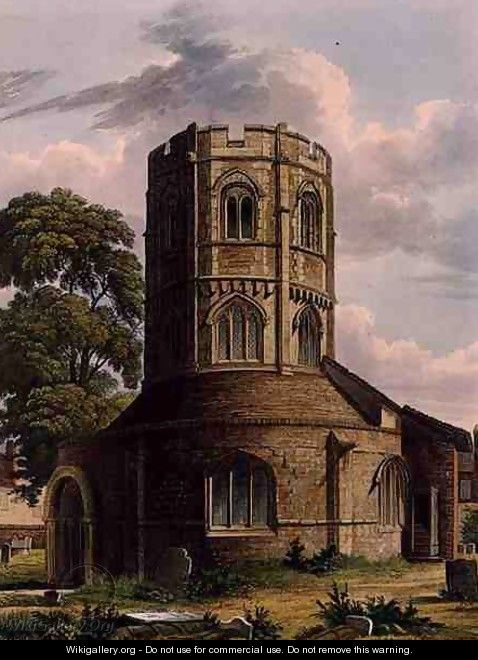 Church of the Holy Sepulchre, Cambridge, from The History of Cambridge, engraved by J. Hill, pub. by R. Ackermann, 1815 - (after) Pugin, Augustus Charles