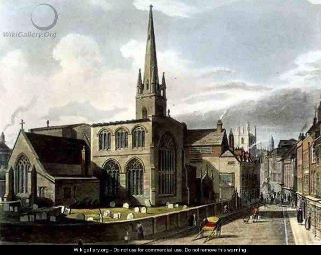 Exterior of Trinity Church, Cambridge, from The History of Cambridge, engraved by Daniel Havell 1785-1826, pub. by R. Ackermann, 1815 - (after) Pugin, Augustus Charles