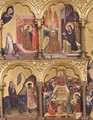 Polyptych of the Dormition of the Virgin, detail of St. Gregory the Great 540-604 Praying for the Deliverance of the Soul of Trajan 53-117 from Purgatory, the Annunciation, the Flight into Egypt and Jesus with the Doctors - Jacopino di Francesco Pseudo