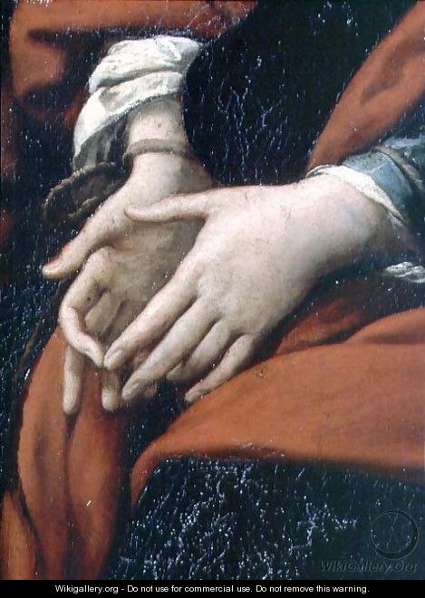 The Martyrdom of SS. Rufina and Seconda, known as the three-handed picture, detail of bound hands, painted in conjunction with Pier Francesco Mazzucchelli Morazzone 1571-1626 and Giulio Cesare Procaccini 1574-1625, before 1625 - Giulio Cesare Procaccini