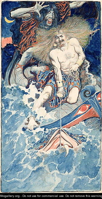 The Fishing of Thor and Hymir, from North Folk Legends of the Sea by Howard Pyle, published in Harpers Monthly Magazine, January 1902 - Howard Pyle