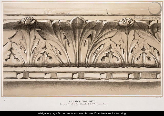 Cornice Moulding, From a Tomb in the Church of S.S. Giovanni e Paolo, from Examples of the Architecture of Venice by John Ruskin, engraved by G. Rosenthal, 1851 - (after) Ruskin, John