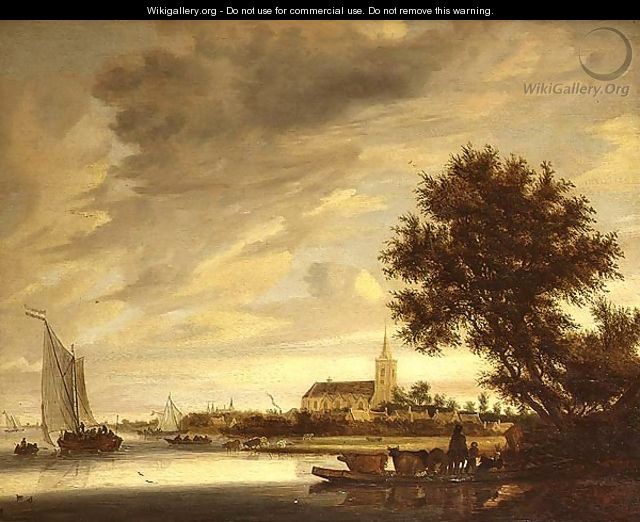 A river landscape with a ferry in the foreground, 1645 - (circle of) Ruysdael, Jacob Salomonsz.
