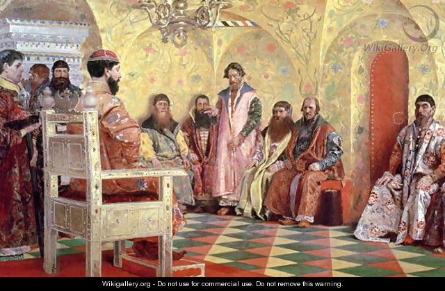 Tsar Mikhail Fyodorovich 1596-1645 with Boyars Sitting in His Room, 1893 - Andrei Petrovich Ryabushkin