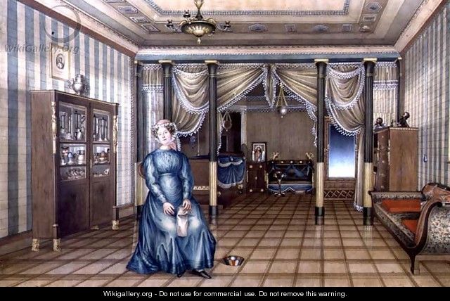 A Spinster in a Neo-Classical Sitting Room Interior, c.1835 - Anonymous Artist