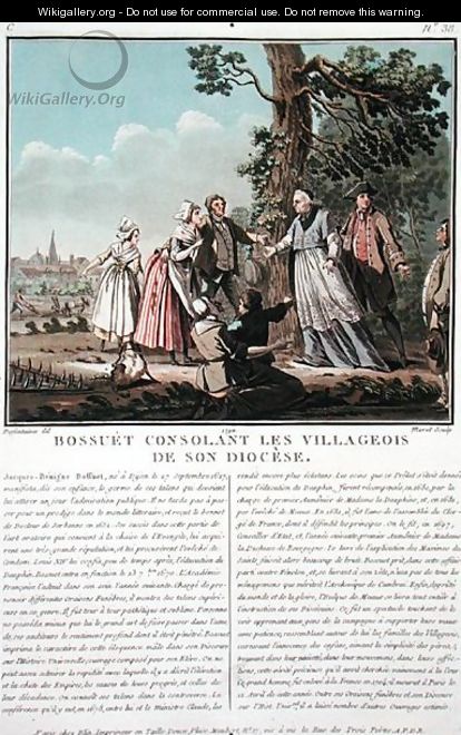 Jacques Benigne Bossuet 1627-1704 consoles the villagers of his diocese, engraved by Jean Baptiste Morret fl.1790-1820, 1790 - (after) Swebach, Jacques Francois Joseph