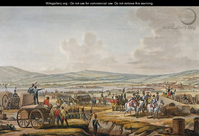 Napoleon Visiting the Siege Works at Danzig led by Marshal Le Febvre, 9 May 1807, engraved by Francois Jacques Dequevauviller 1783-1848 - (after) Swebach, Jacques Francois Joseph