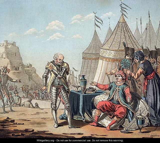 Philippe Villiers de LIsle-Adam 1464-1534 refuses the propositions of Sulayman I 1494-1566, 1522, engraved by Jean Baptiste Morret fl.1790-1820, 1792 - (after) Swebach, Jacques Francois Joseph