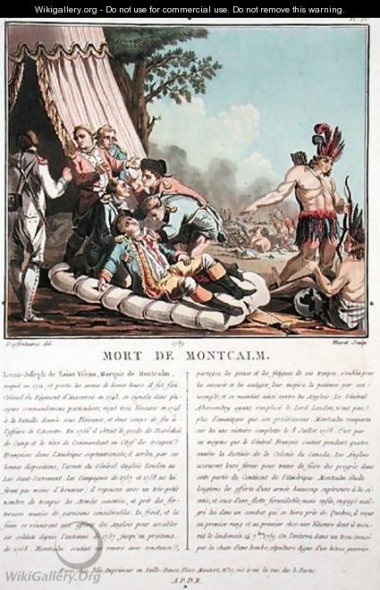 Death of Louis Joseph de Montcalm at the Siege of Quebec, 1759, engraved by Jean Baptiste Morret fl.1790-1820, 1789 - (after) Swebach, Jacques Francois Joseph
