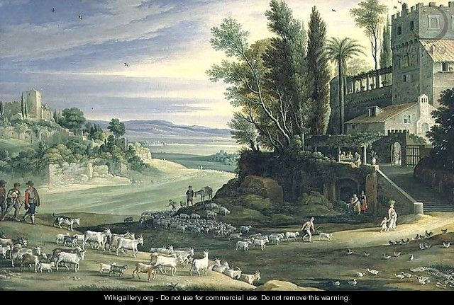 Landscape with Shepherds and the Supper at Emmaus - Maerten Ryckaert