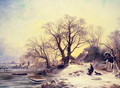 Figures outside a cottage in winter - Gustaf Fredrik Rydberg