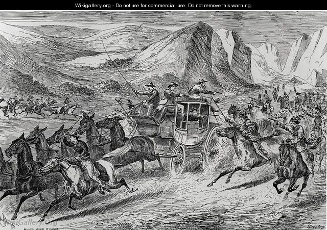 The Attack on the Deadwood Coach in Buffalo Bills Wild West, engraved by Joseph Swain 1820-1909 1887 - (after) Sturgess, John