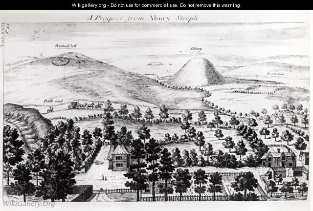 View from Avebury steeple of Silbury Hill, illustration from Stonehenge a Temple Restored to the British Druids by William Stukeley, 1740 - William Stukeley
