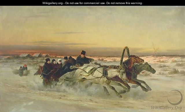 A Galloping Winter Troika at Dawn - Nikolai Egorovich Sverchkov
