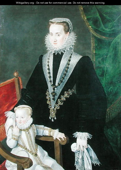 Portrait of Donna Maria Maximiliana Manrique de Lara c.1535-1608 and child - Georges van der (Jorge de la Rua) Straeten