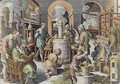 Distillation, boiling water to purify it, engraved by Philip Galle 1537-1612 - (after) Straet, Jan van der (Giovanni Stradano)