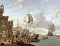 A capriccio Mediterranean harbour scene, 1678 - Abraham Storck