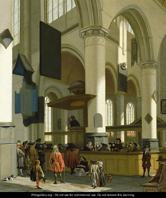 Interior of the Oude Kerk, Delft, with a preacher - A. and Streeck, H. van Storck