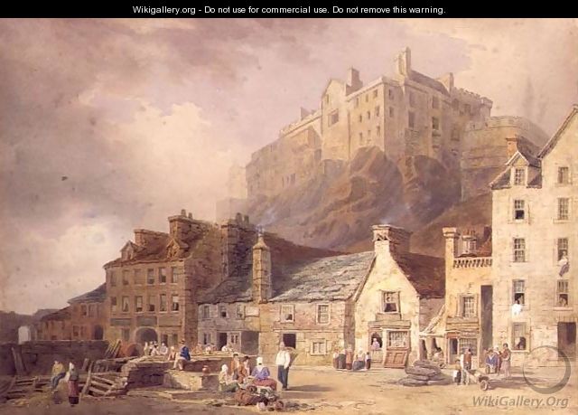 Edinburgh Castle from the Grass Market, showing the Little West Port, c.1820 - William Henry Stothard