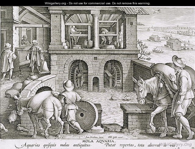 A Water Mill, plate 11 from Nova Reperta New Discoveries engraved by Philip Galle 1537-1612 c.1600 2 - (after) Straet, Jan van der (Giovanni Stradano)