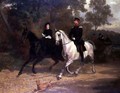 A Lady and an Officer, possibly Crown Prince and Princess of Prussia, riding in a park - Carl Steffeck