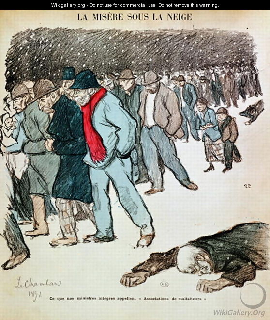 The Misery of Workers and the Unemployed in the Snow, illustration from Le Chambard Socialiste 1894 - Theophile Alexandre Steinlen