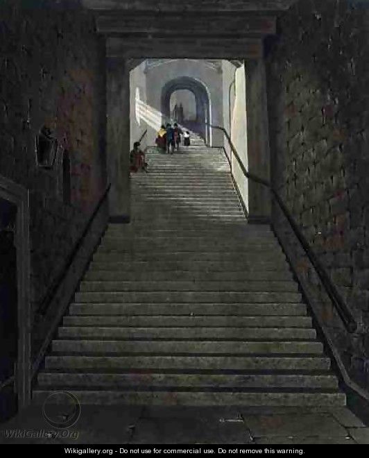 The Ancient Staircase, Windsor Castle, from Royal Residences, engraved by R. Reeve, pub. by William Henry Pyne 1769-1843, 1818 - James Stephanoff