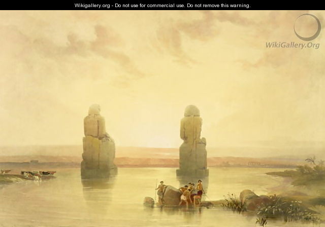 The Colossi of Memnon, at Thebes, during the Inundation, from Egypt and Nubia, Vol.1 - David Roberts