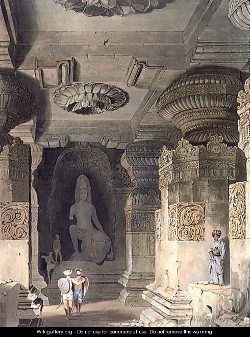 Interior of the Cave Temple of Indra Subba at Ellora, from Volume II of Scenery, Costumes and Architecture of India, drawn by David Roberts (1796-1864) etched by Thomas Kearnan fl.1821-50 and engraved by Henry Pyall 1795-1833 pub. by Smith, Elder an - David Roberts