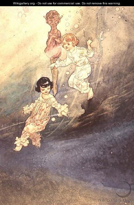 Untitled Watercolour, Children Underwater with an Elf - Charles Robinson
