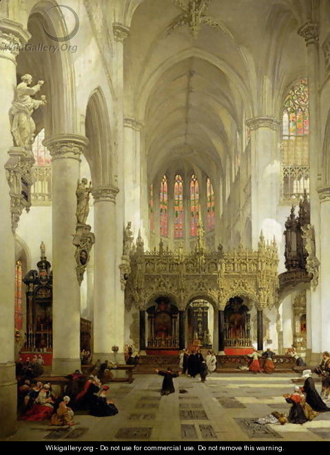 Lierre- Interior of St. Gommaire, 1850 - David Roberts