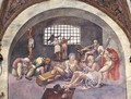 Scene showing that those born under the sign of Sagittarius in conjunction with the setting constellation of Arcturus will be led to commit grave crimes, symbolised by shackled prisoners, from the Camera dei Venti, 1528 - Giulio Romano (Orbetto)