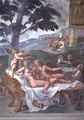 Cupid and Psyche with their daughter Voluptuousness, waited on by Ceres who pours water into a basin held by Juno, detail of the noble banquet, from the Sala di Amore e Psiche, 1528 - Giulio Romano (Orbetto)