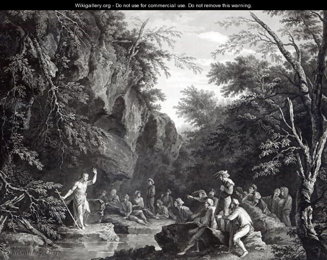 Saint John preaching in the Wilderness, engraved by John Browne, 1768 - (after) Rosa, Salvator