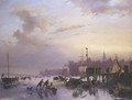 A winter river landscape with numerous skaters - Nicholas Jan Roosenboom