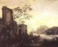 River landscape with boats and ruins - Salvator Rosa