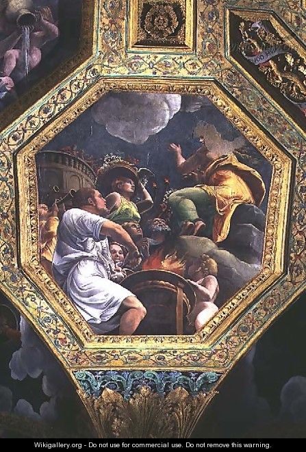 Scene of the sacrifice of a dove, ceiling caisson from the Sala di Amore e Psiche, 1528 - Giulio Romano (Orbetto)