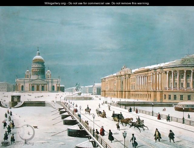 The Isaac Cathedral and the Senate Square in St Petersburg, 1840s - (after) Roussel, Paul Marie