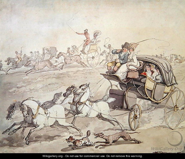 Carriages and Riders at Full Speed Across Open Grassland, c.1800 - Thomas Rowlandson