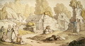 A Village Scene with Figures and Ruined Buildings - Thomas Rowlandson