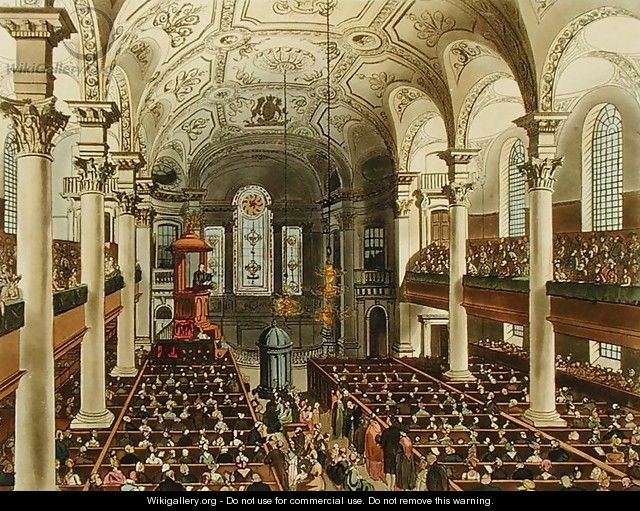 St Martins in the Fields, from Ackermanns Microcosm of London, engraved by Joseph Constantine Stadler fl.1780-1812, 1809 - & Pugin, A.C. Rowlandson, T.