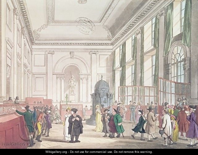 Bank of England, Great Hall, from Ackermanns Microcosm of London - & Pugin, A.C. Rowlandson, T.