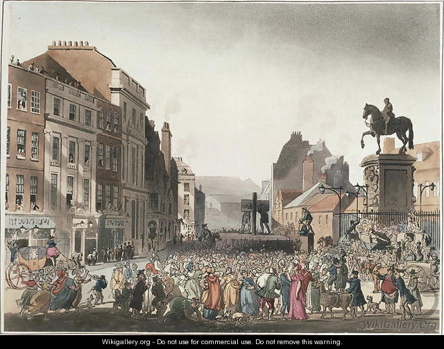 Pillory at Charing Cross from Ackermanns Microcosm of London - & Pugin, A.C. Rowlandson, T.