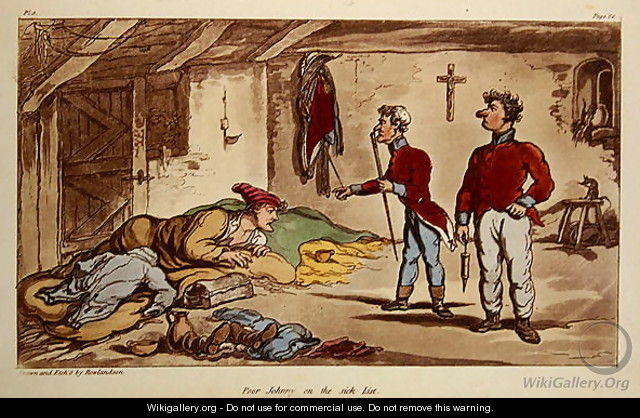 Poor Johnny on the sick list, pl.9 from the book The Military Adventures of Johnny Newcome, Patrick Martin, 1815 - Thomas Rowlandson