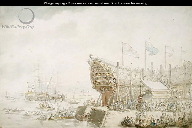The Launching of H.M.S. Hibernia at Devonport, c.1804 - Thomas Rowlandson
