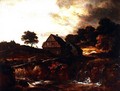 Wooded Landscape with peasant on a bridge over a torrent - (follower of) Ruisdael, Jacob I. van