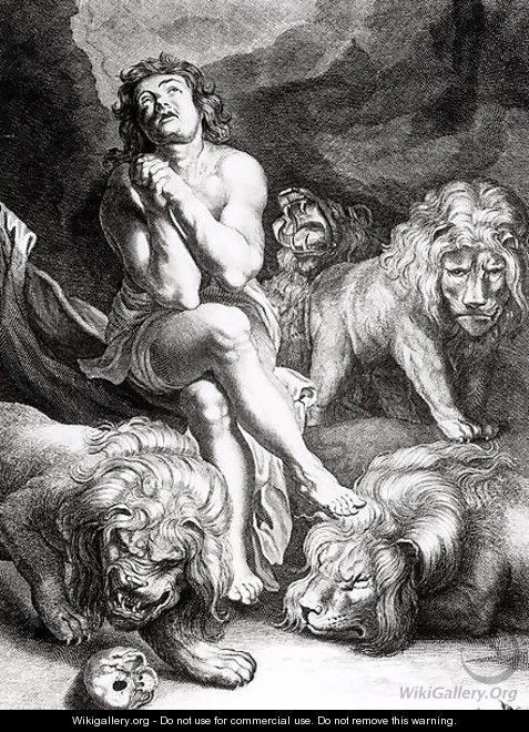 Daniel in the Lions Den, engraved by Abraham Blooteling 1640-90 - (after) Rubens, Peter Paul